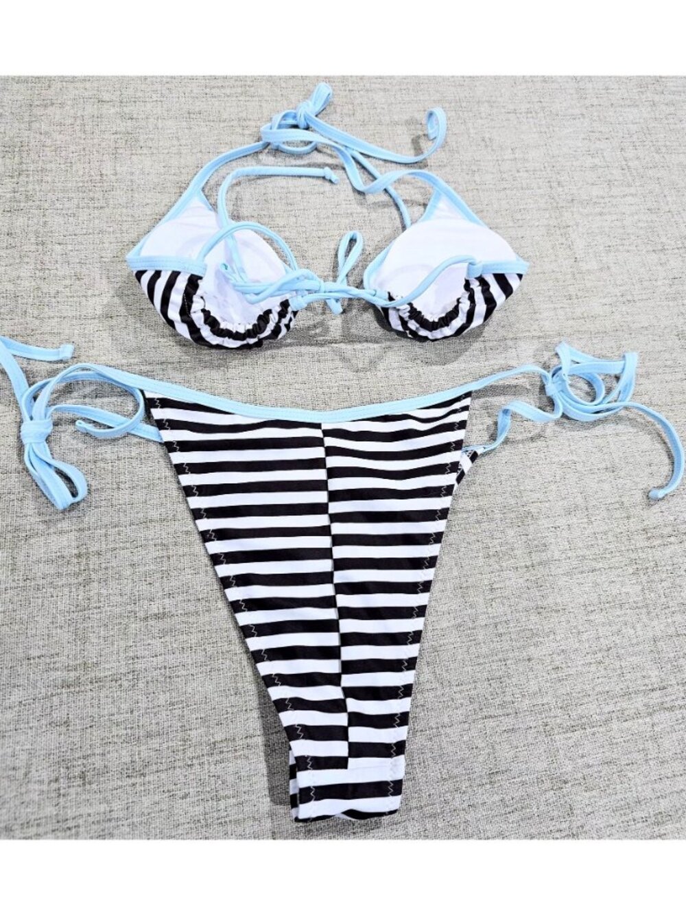 🆕Small Brown White String Bikini Set Brazilian Thong Cheeky Fit NWOT - Picture 4 of 4